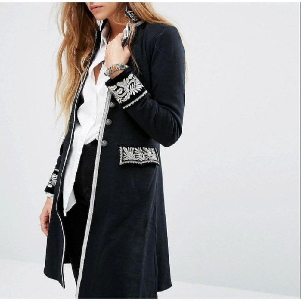 Ralph Lauren Black Embroidered Military Jacket Coat, NWT!